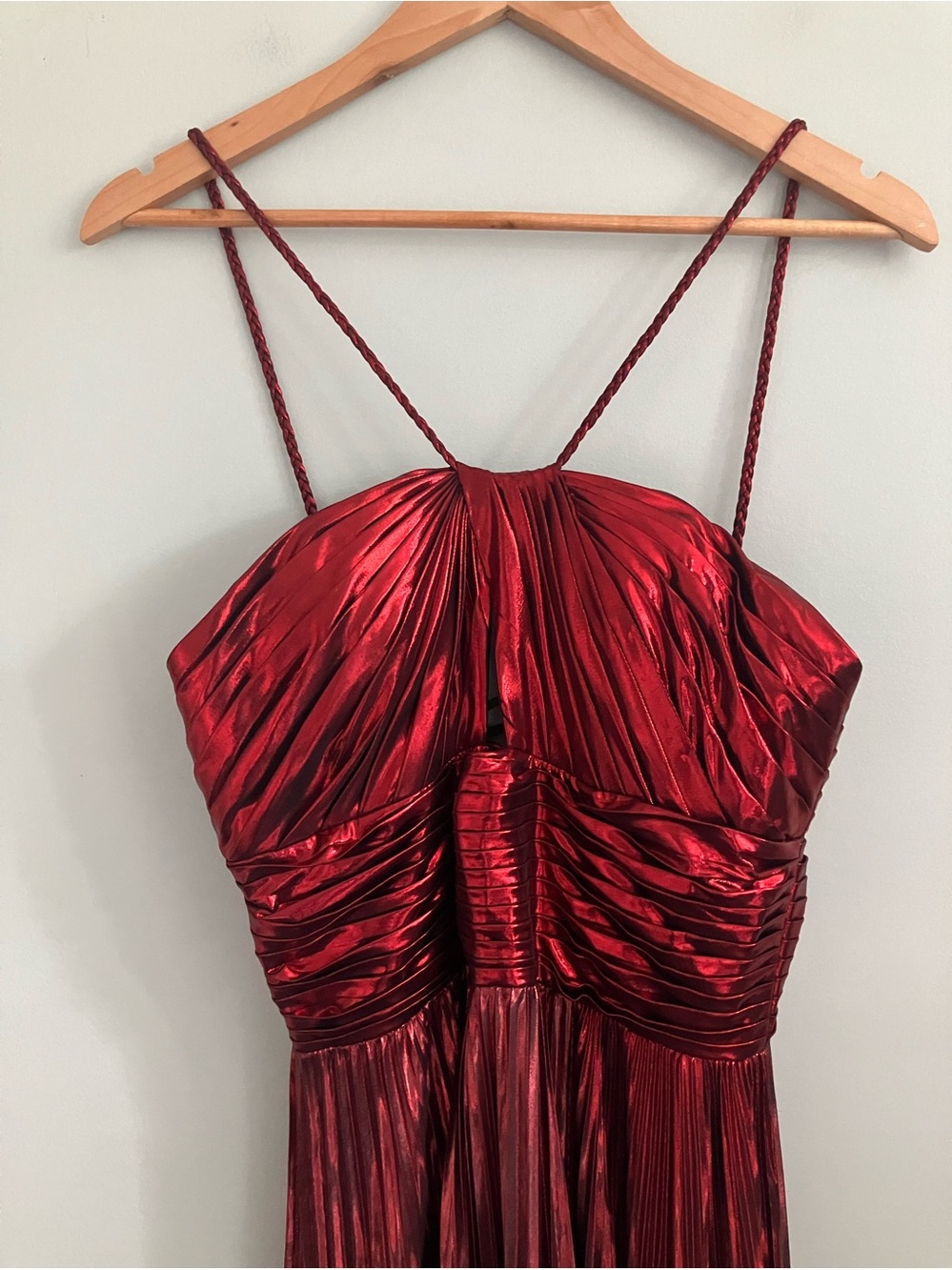 UNBRANDED Red Metallic High Low Pleated Maxi Dress Size M - Picture 5 of 16